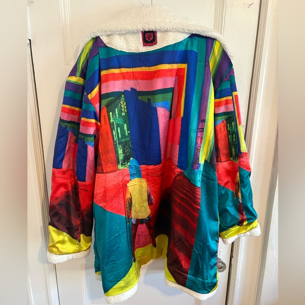 Multicolor Patchwork Teddy Jacket With White Lini… - image 3